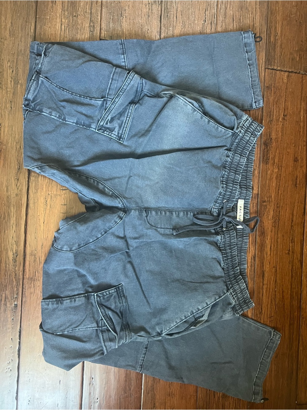 PacSun Men's Dark Blue Relaxed Cargo Jeans with Drawstring